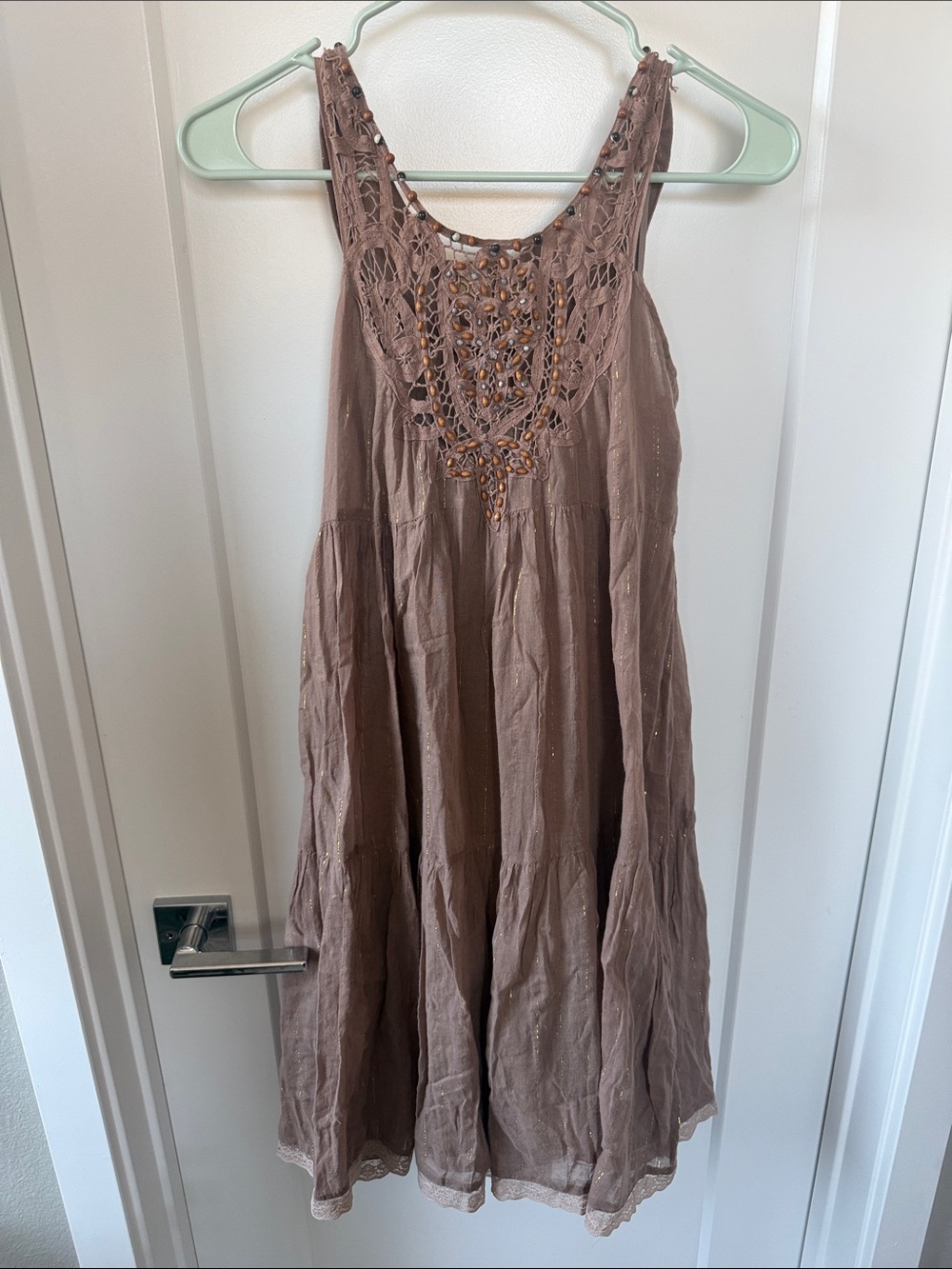 Free People Taupe Crochet Yoke Midi Dress